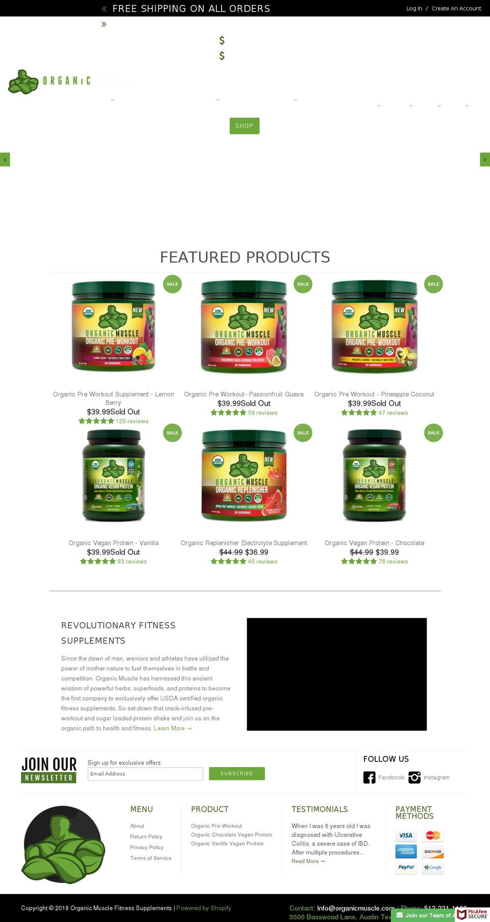 organicmuscle.biz shopify website screenshot