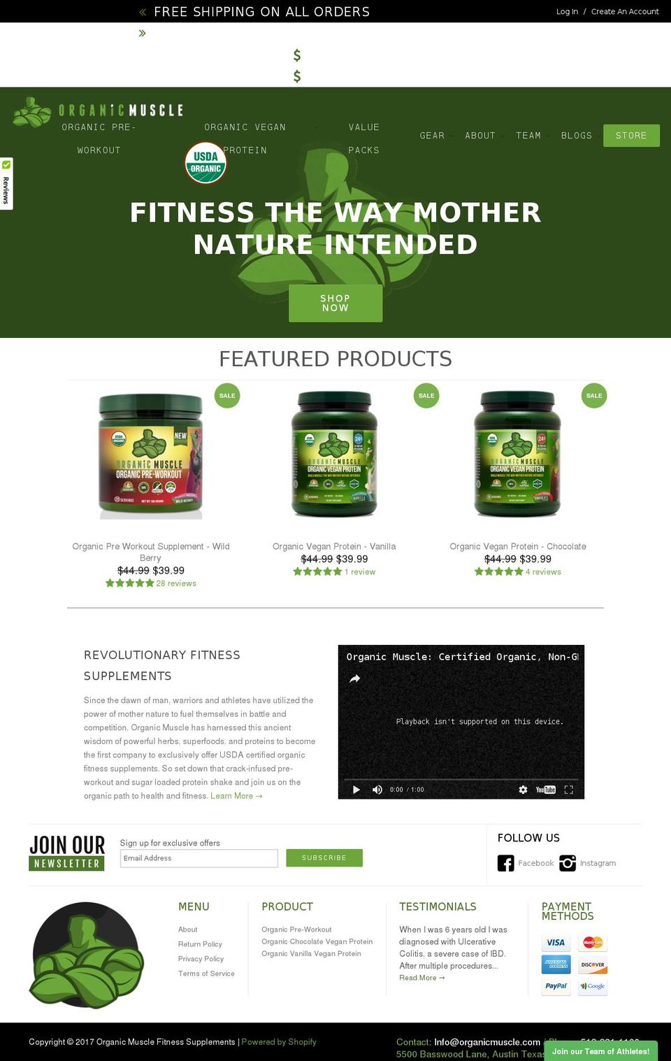 organicmuscle.us shopify website screenshot