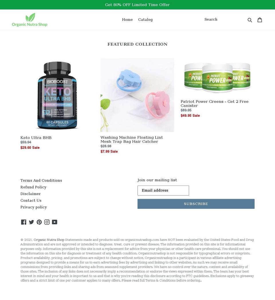 organicnutrashop.com — Shopify storefront screenshot