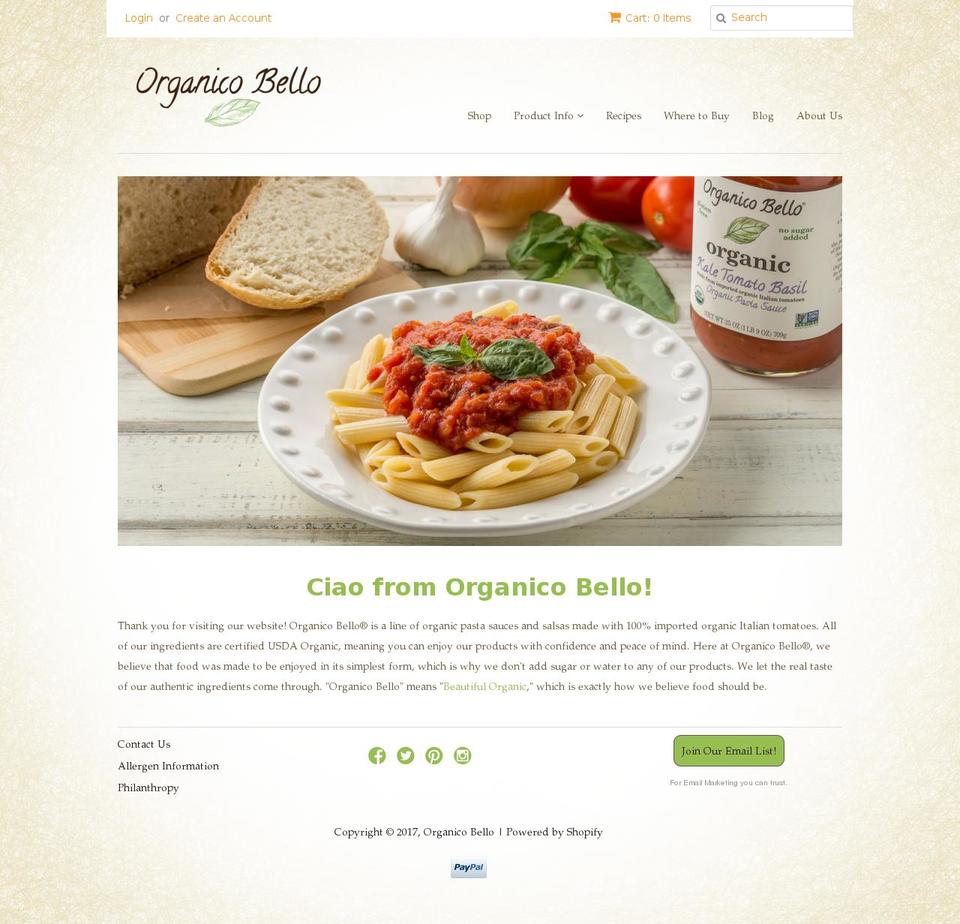 organico-bello.co shopify website screenshot