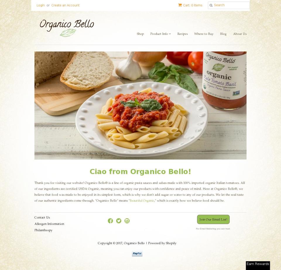 organicobello.com shopify website screenshot