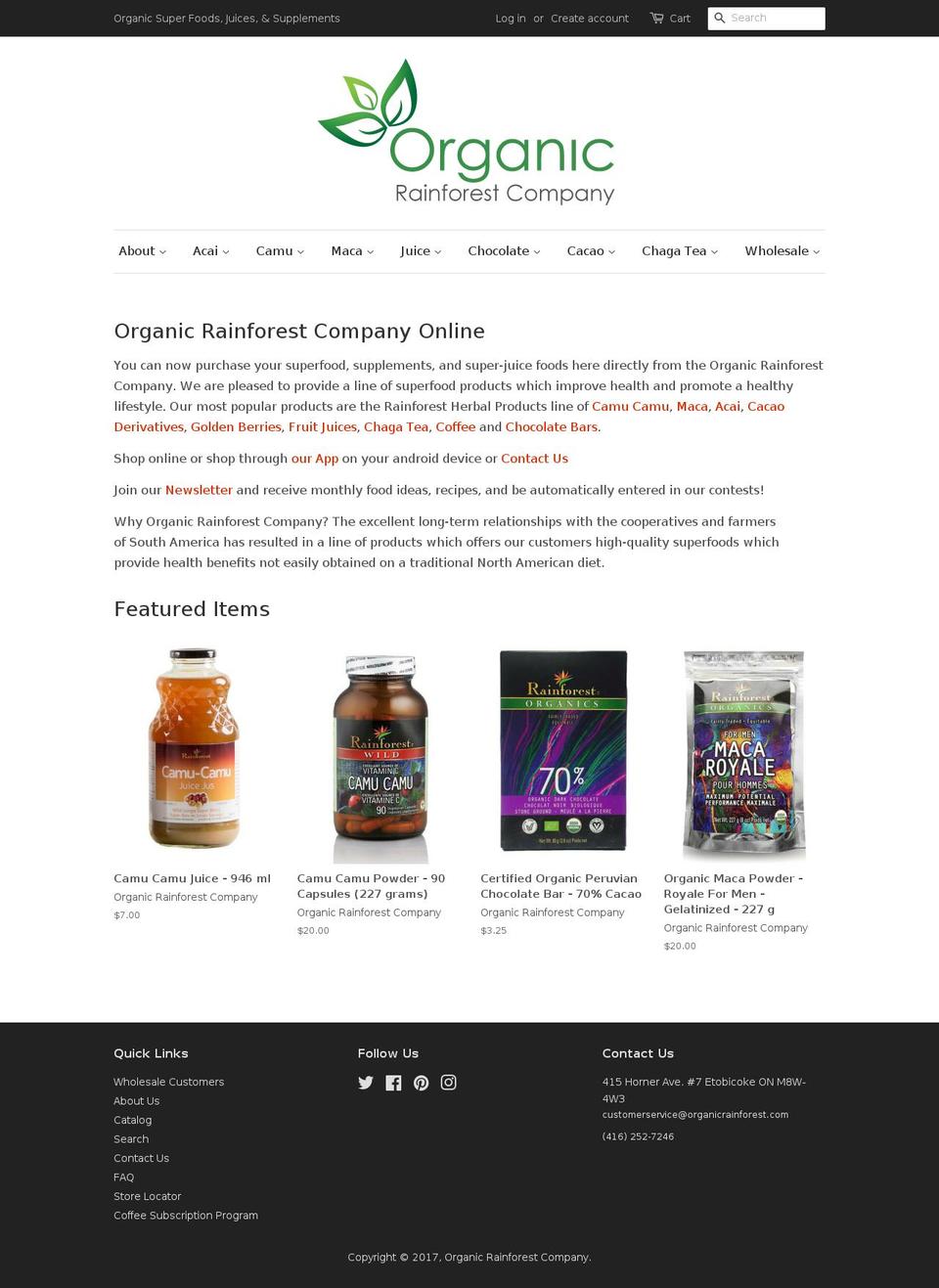 Narrative Shopify theme site example organicrainforest.com