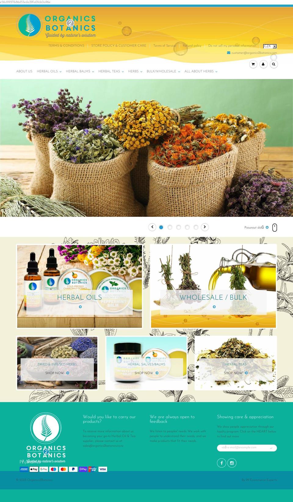 organics2botanics.com shopify website screenshot