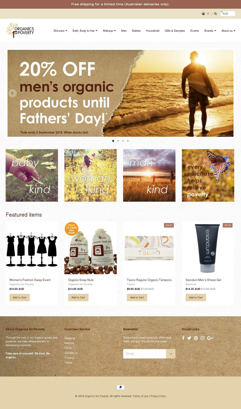 organicsforpoverty.com — Shopify storefront screenshot