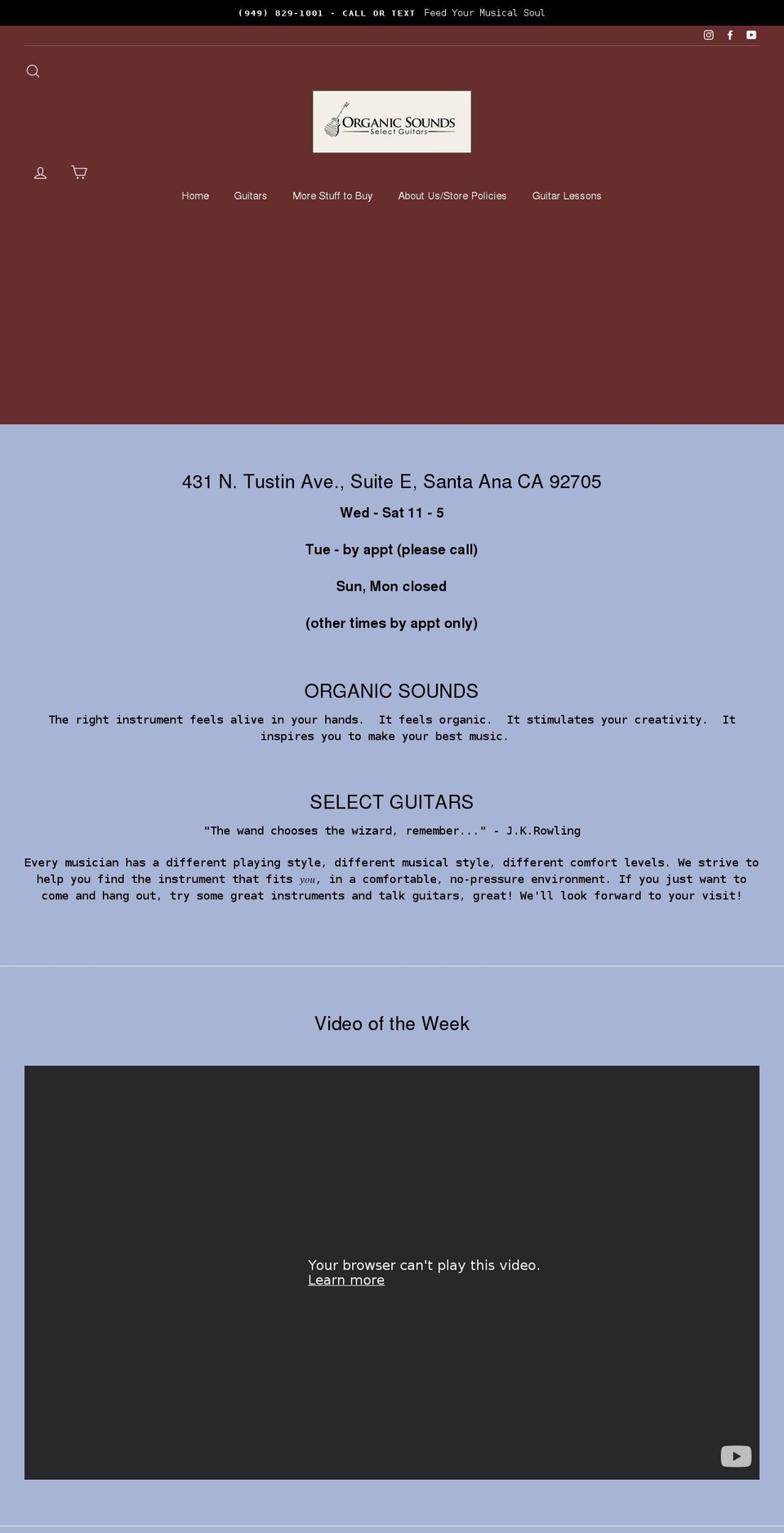 organicsoundsguitars.com shopify website screenshot