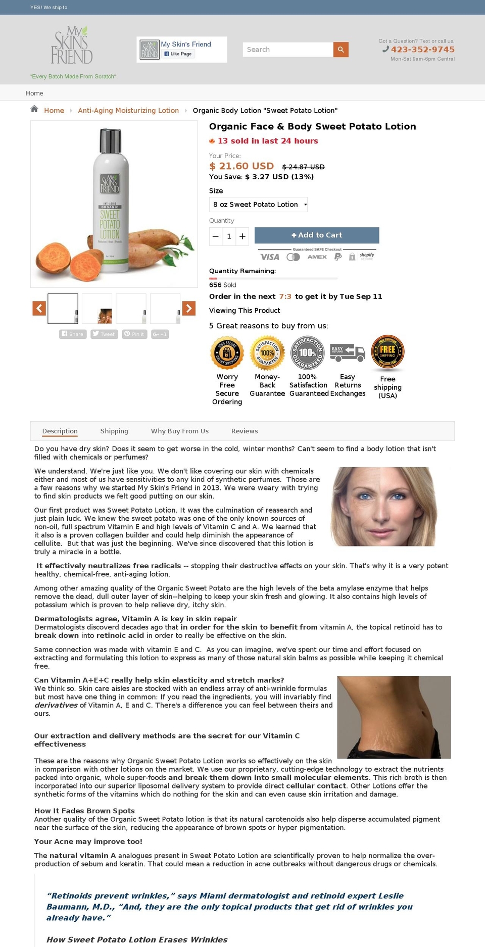 organicsweetpotatolotion.com — Shopify storefront screenshot