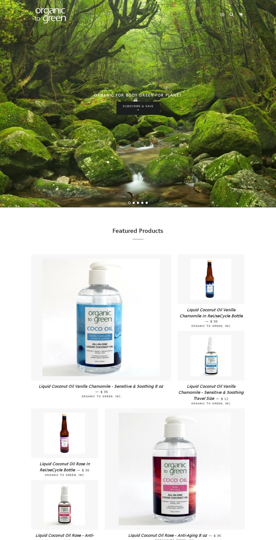 organictogreen.com shopify website screenshot