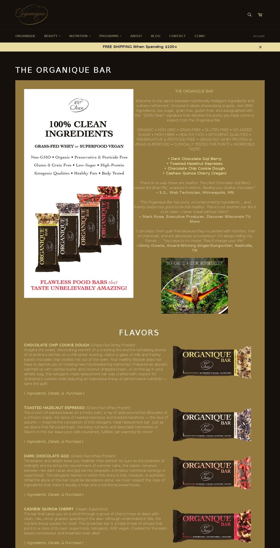 organiquebar.com — Shopify storefront screenshot