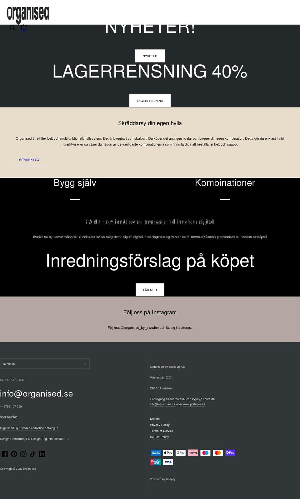 organised.se shopify website screenshot