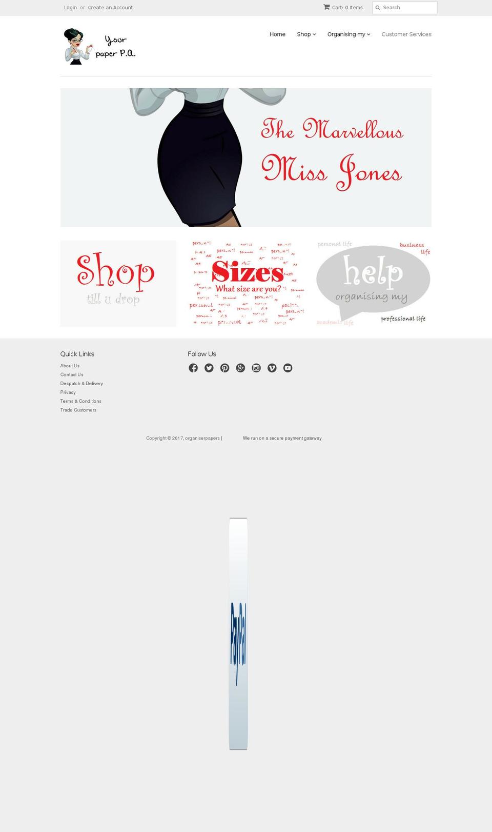 organiserpapers.com shopify website screenshot