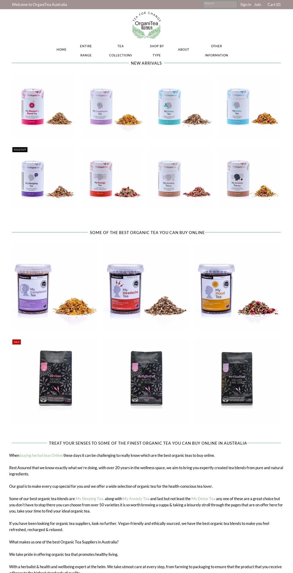 organitea.com.au shopify website screenshot
