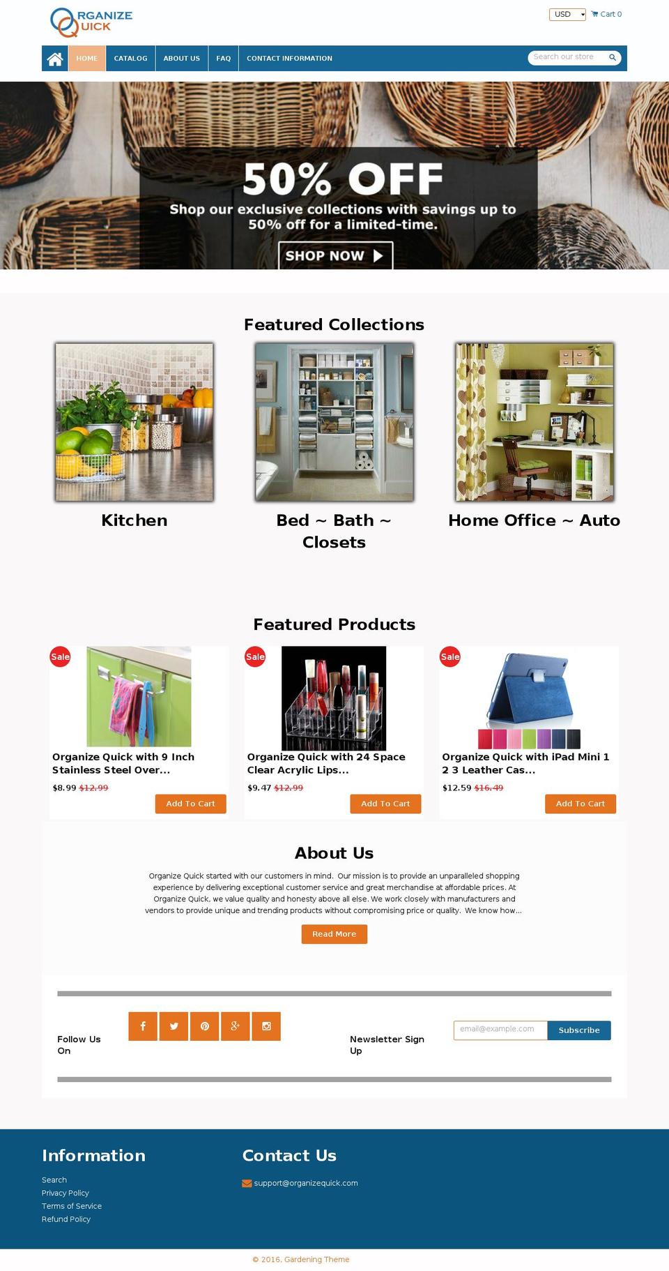 Compact Shopify theme site example organizequick.com