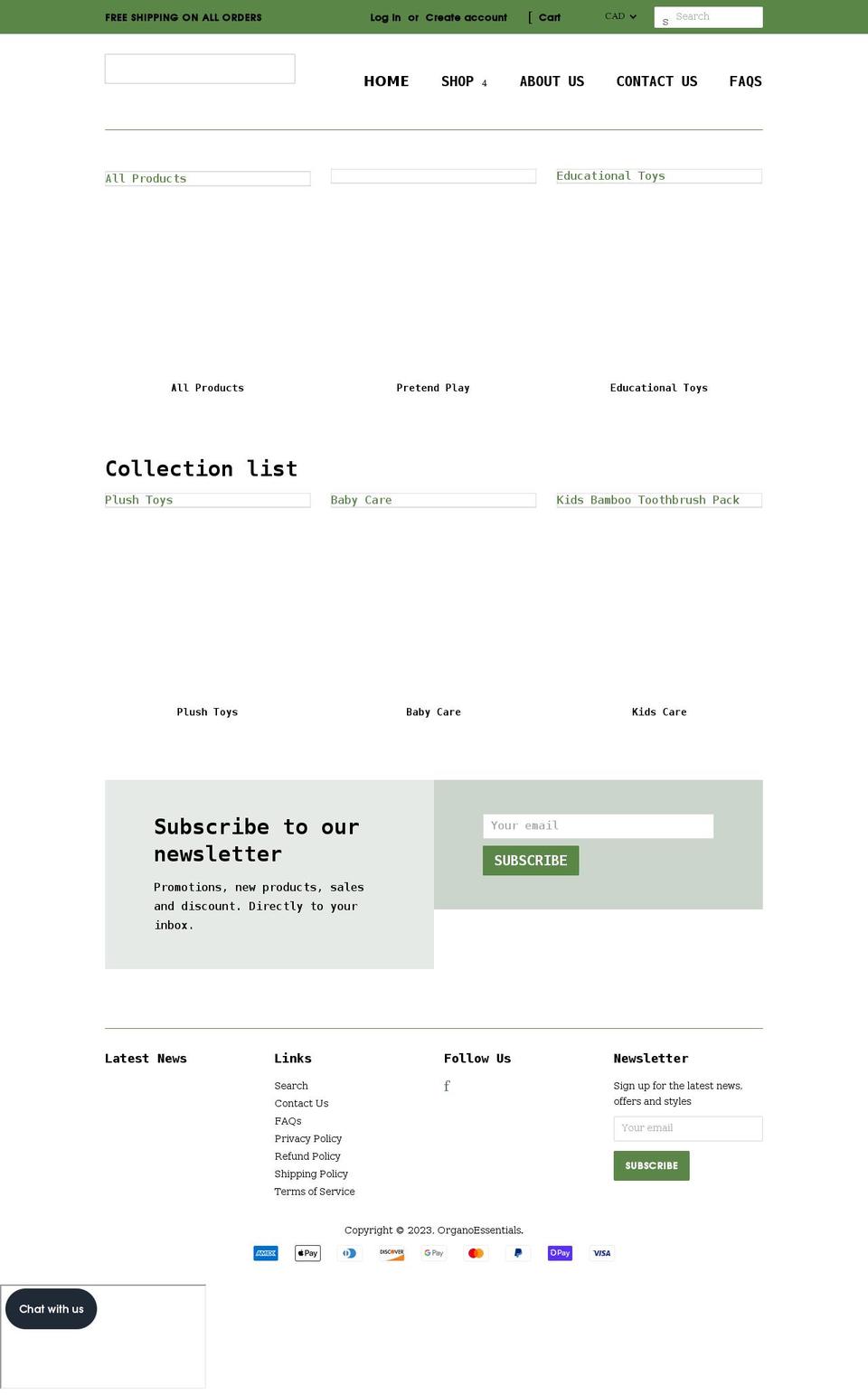 organoessentials.com shopify website screenshot