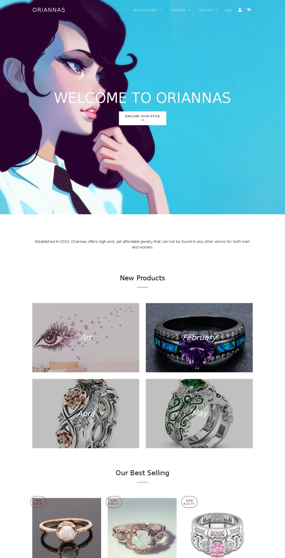 oriannas.com shopify website screenshot