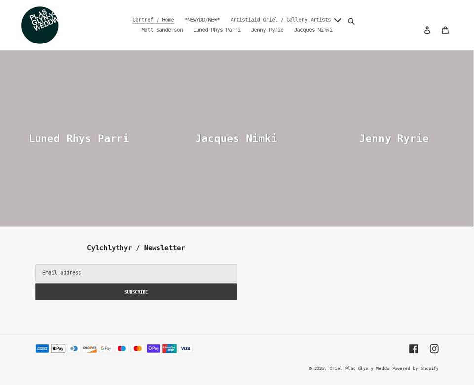 oriel-plas-glyn-y-weddw.myshopify.com shopify website screenshot