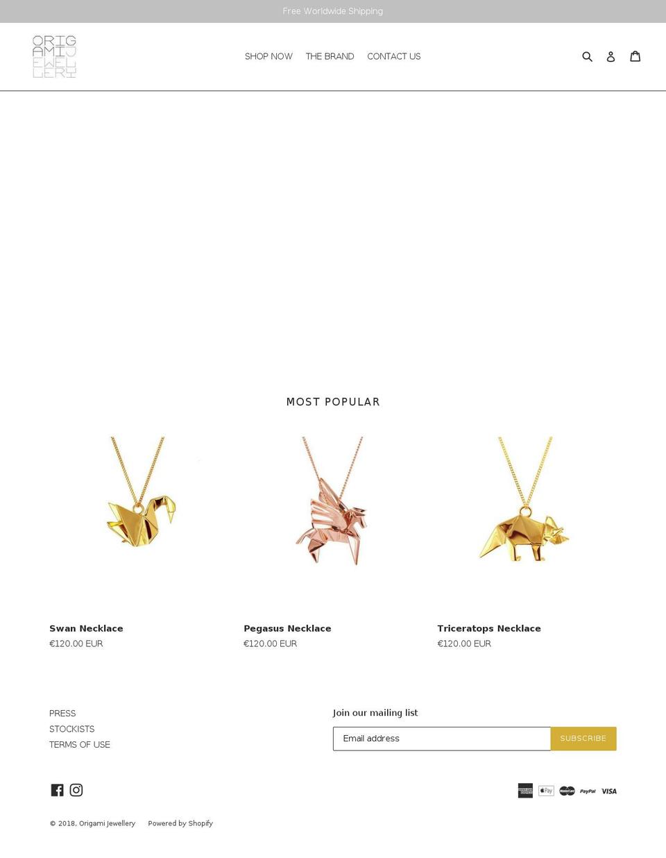 origamijewellery.com shopify website screenshot