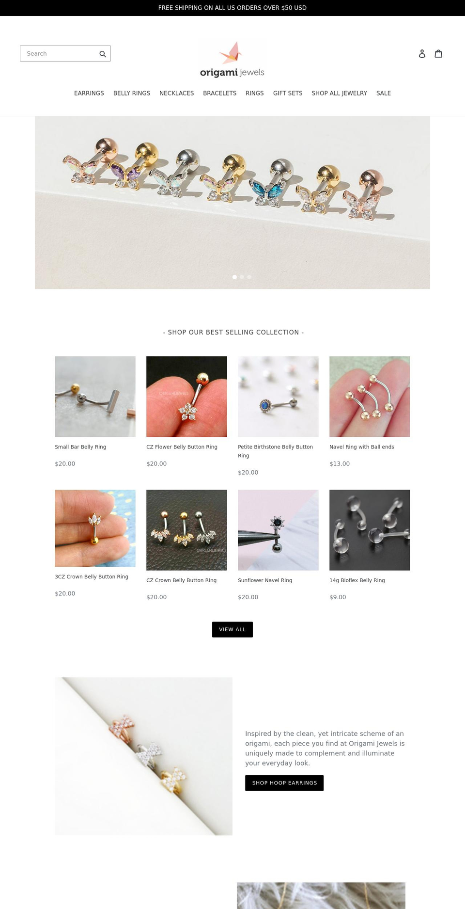 origamijewels.com shopify website screenshot