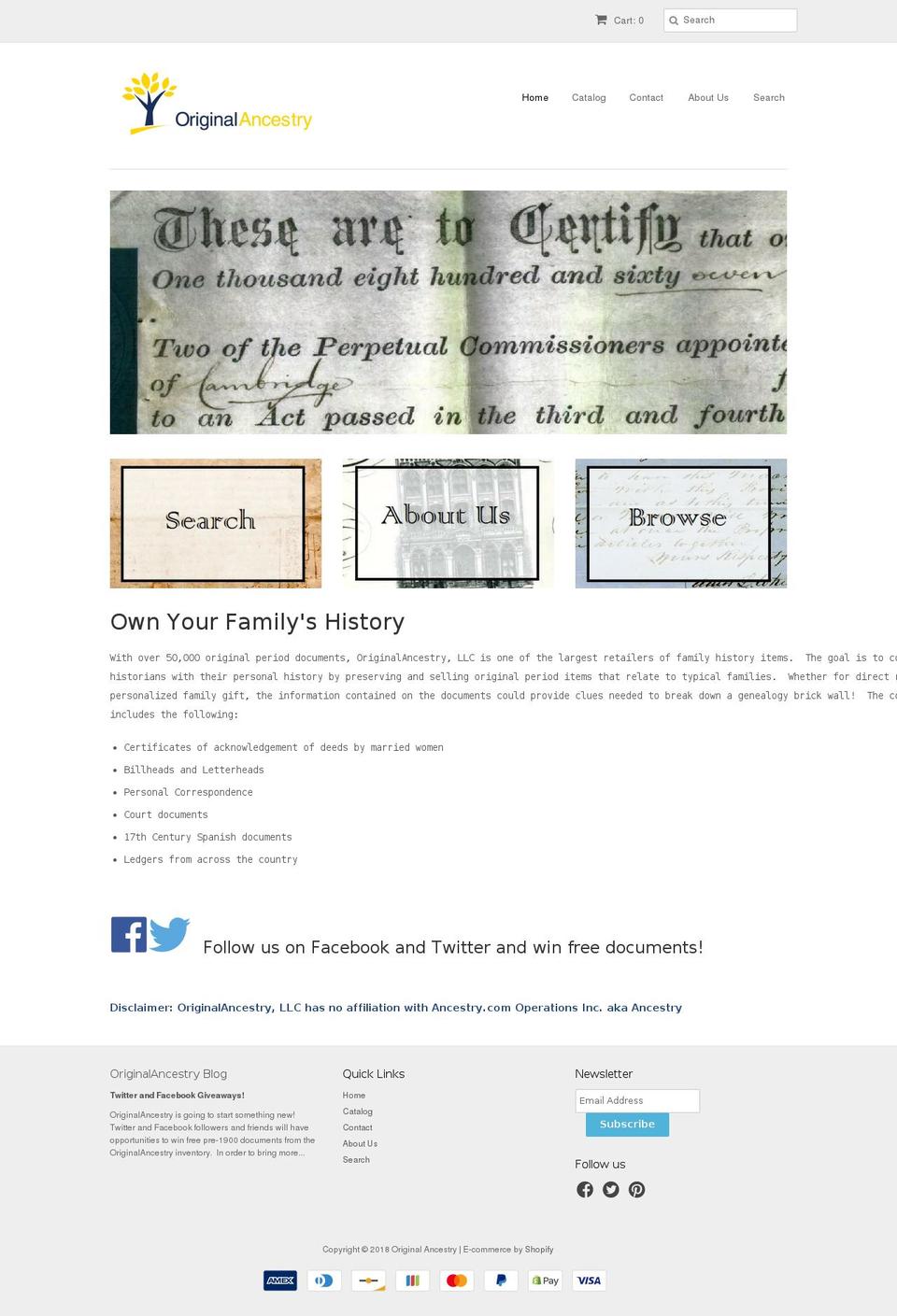 originalancestry.com shopify website screenshot