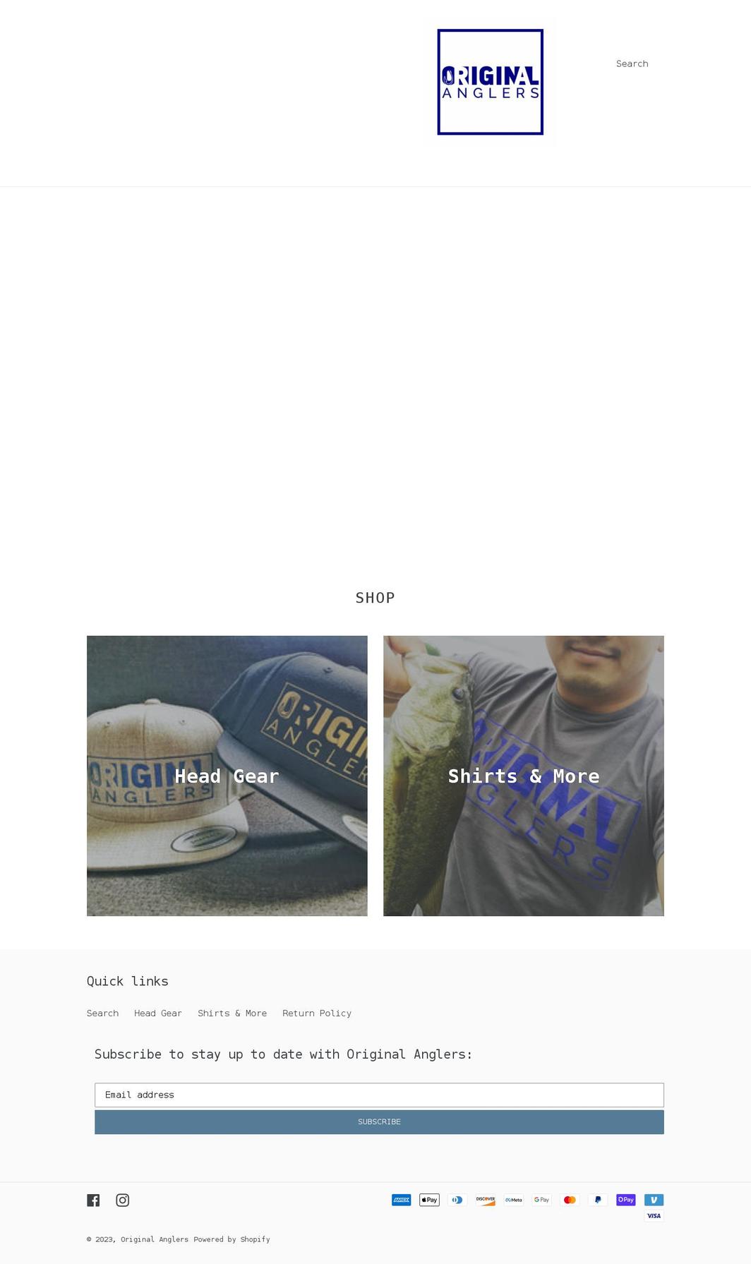originalanglers.com shopify website screenshot