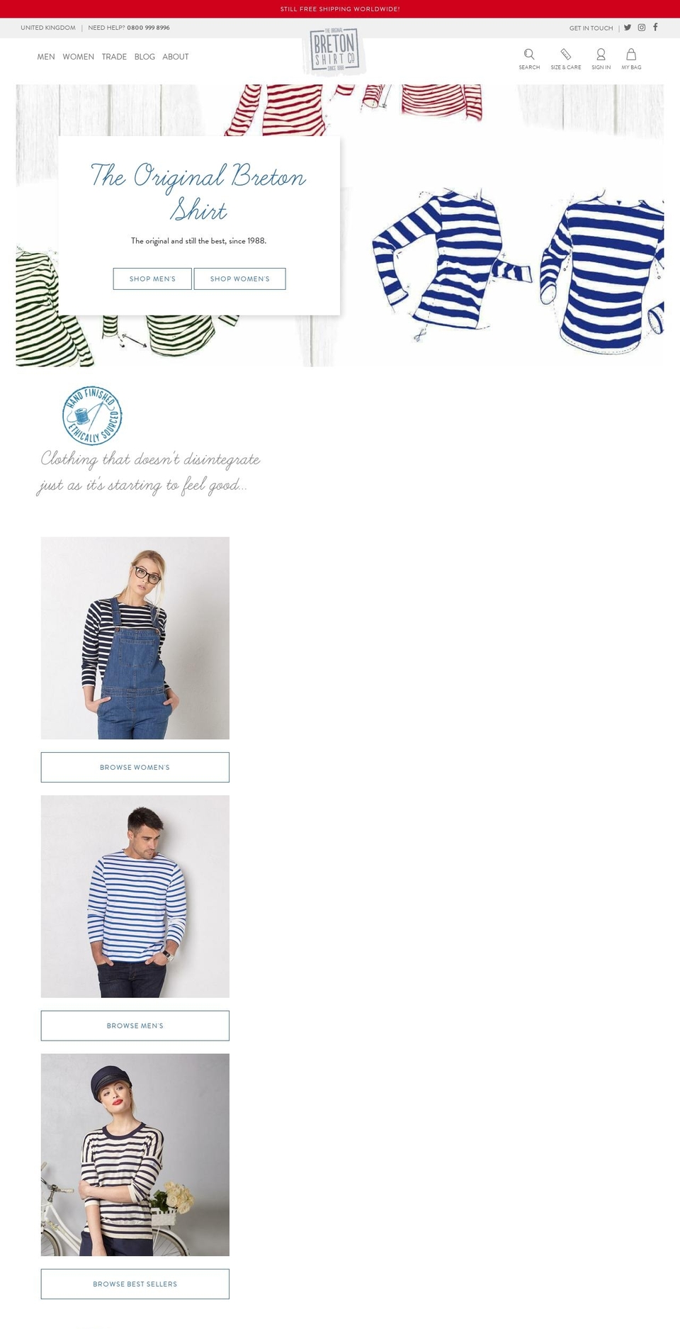 Breton Shirts Shopify theme site example originalbretonshirtcompany.com