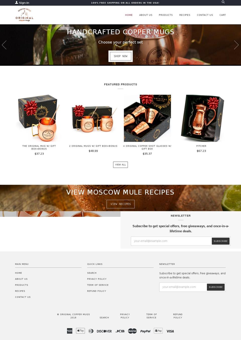 originalcoppermugs.com — Shopify storefront screenshot