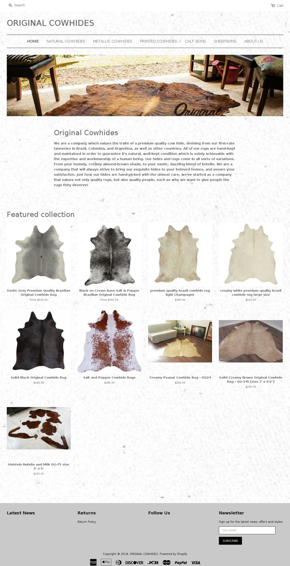originalcowhides.com — Shopify storefront screenshot
