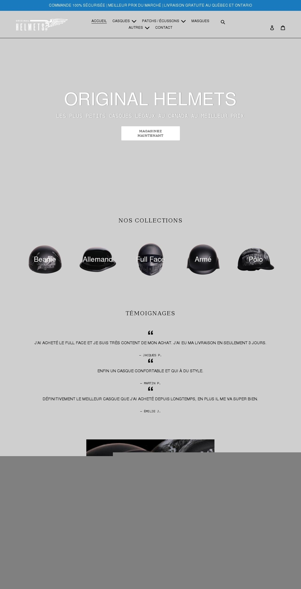 originalhelmets.com shopify website screenshot