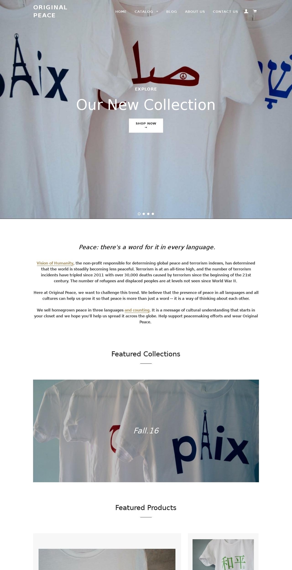 originalpeacetees.com — Shopify storefront screenshot