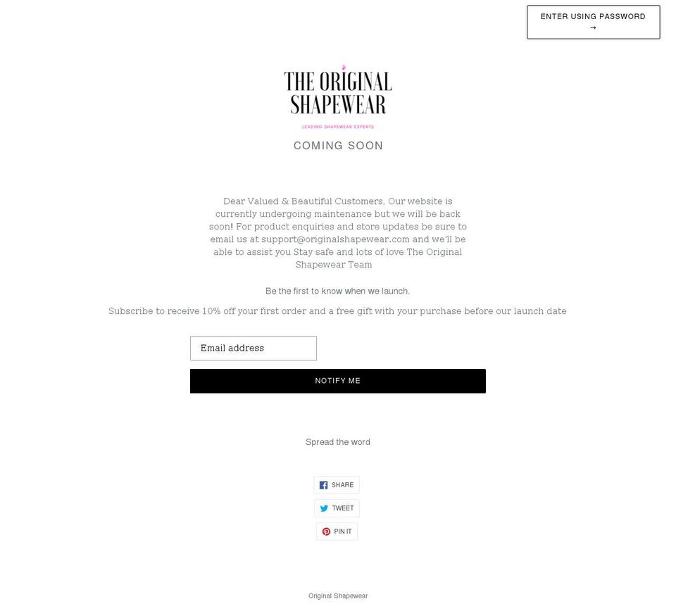 originalshapewear.com shopify website screenshot