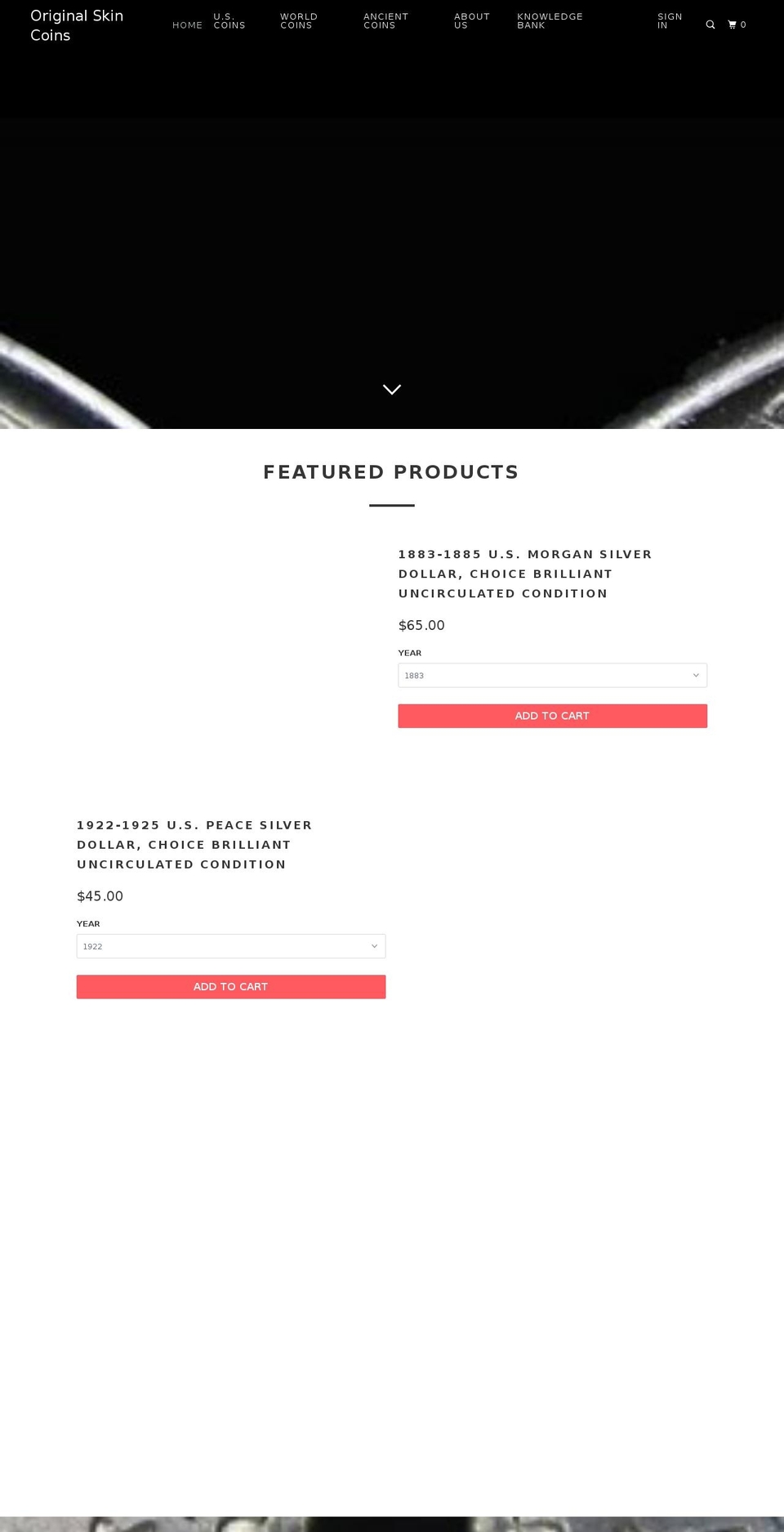 originalskincoins.com — Shopify storefront screenshot