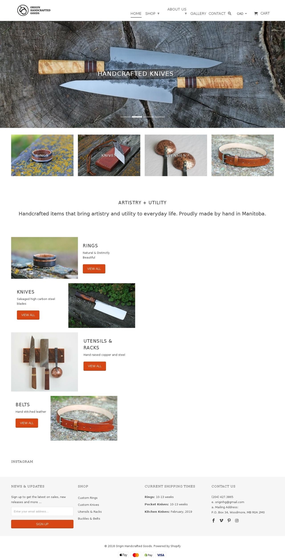 originhandcrafted.com shopify website screenshot