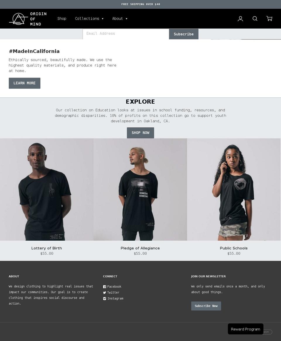 originofmind.clothing shopify website screenshot