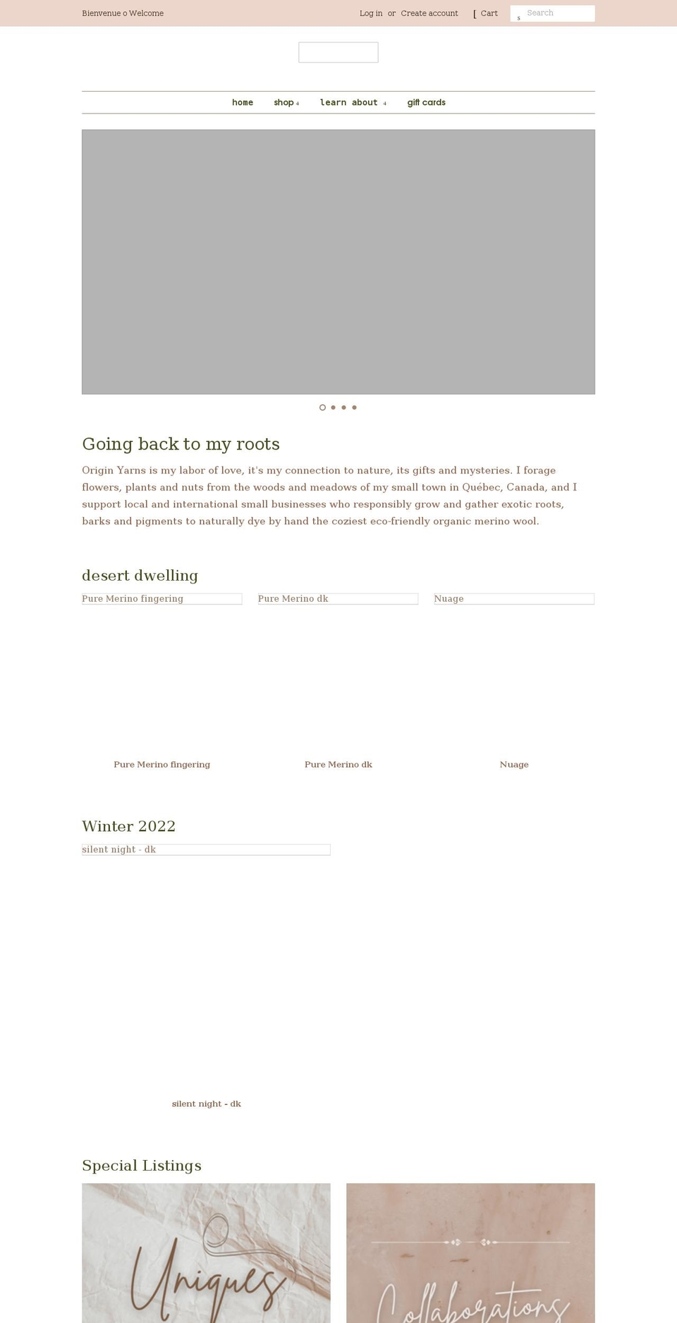 originyarns.com shopify website screenshot