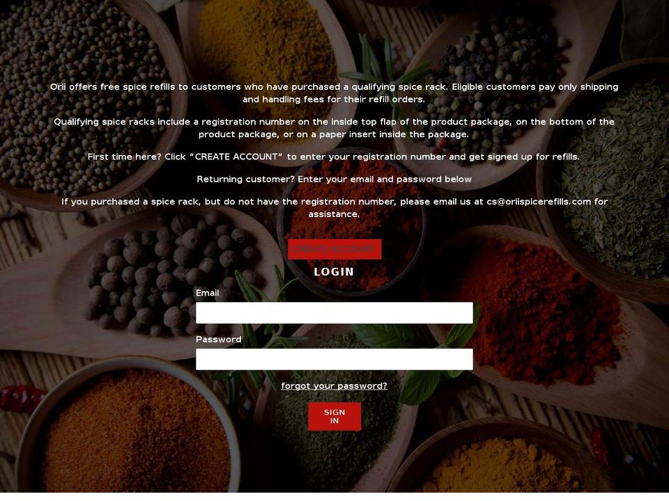 oriispicerefills.com — Shopify storefront screenshot