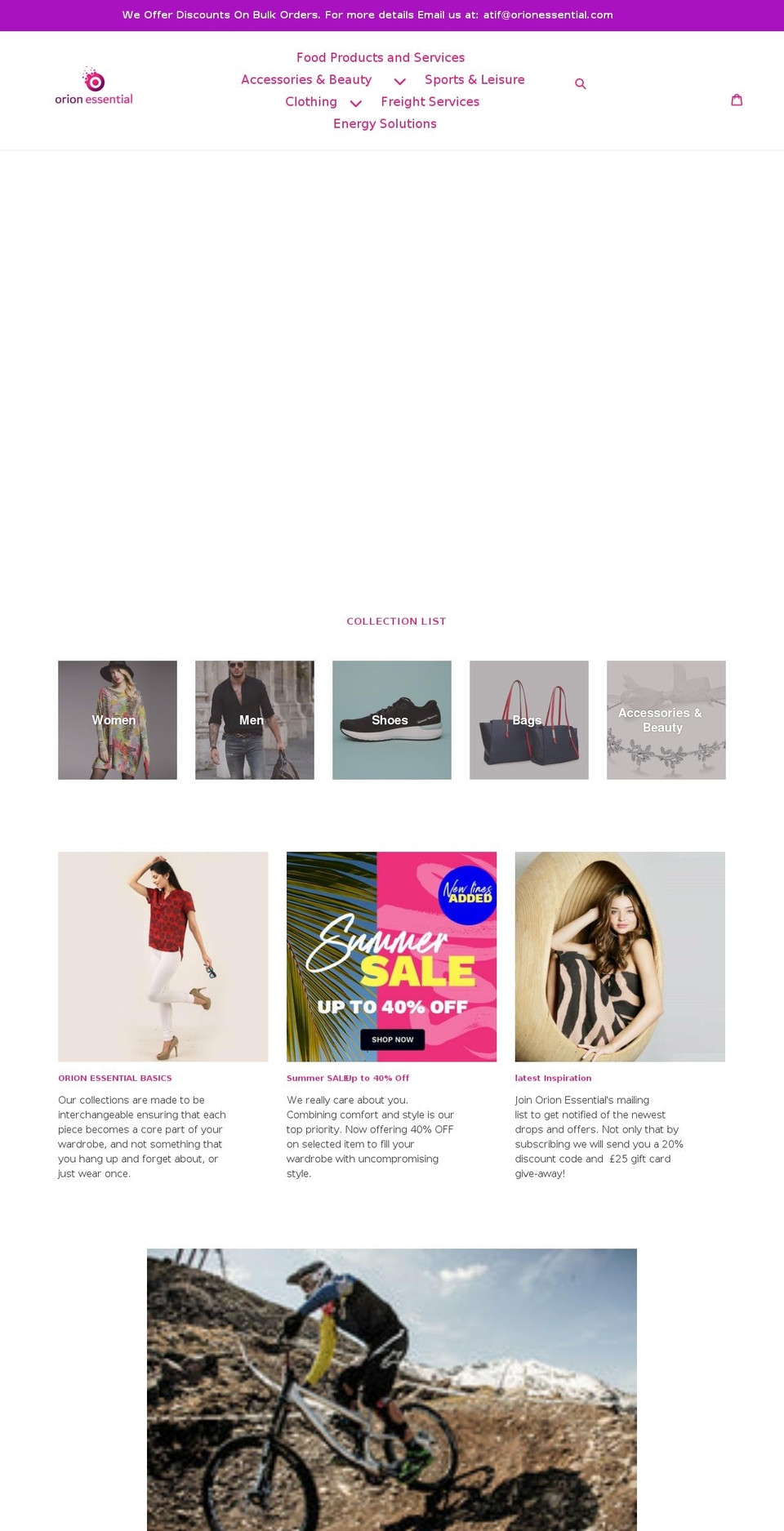 orionessential.com shopify website screenshot