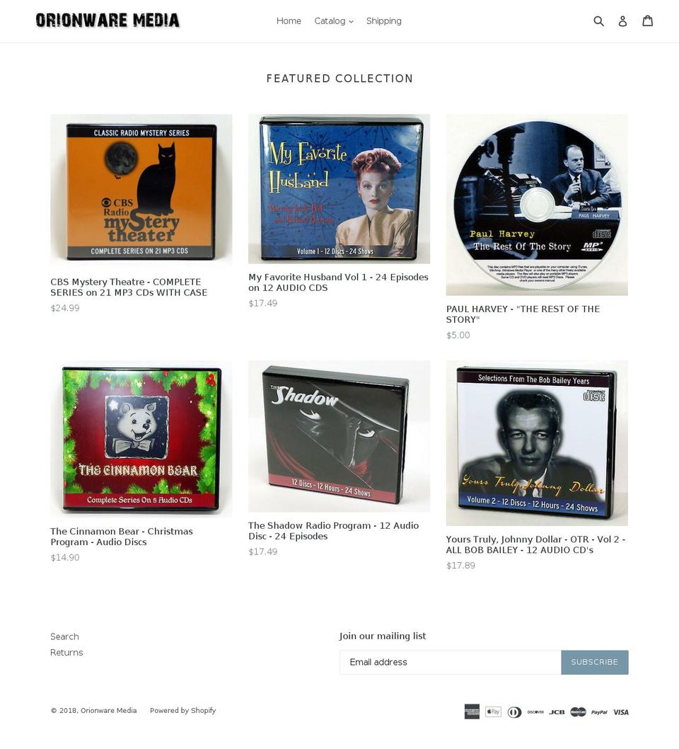 orionwaremedia.com shopify website screenshot