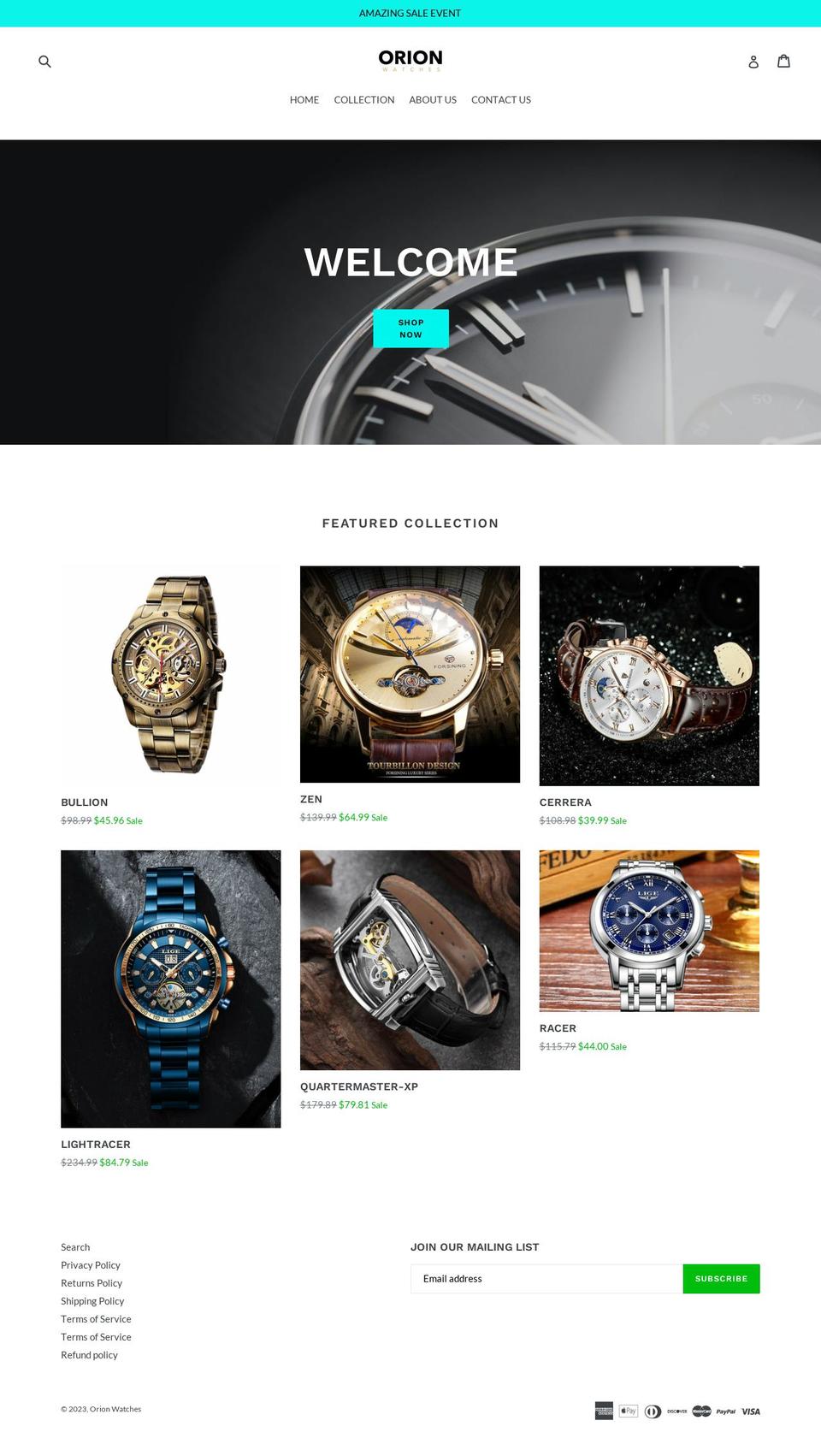 New Debut Shopify theme site example orionwatchshop.com