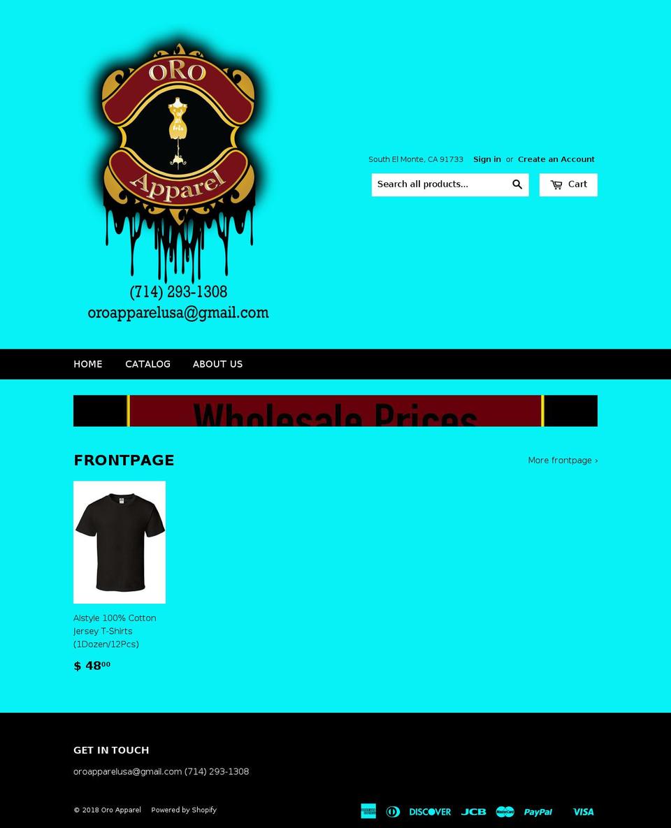 oroapparel.com — Shopify storefront screenshot