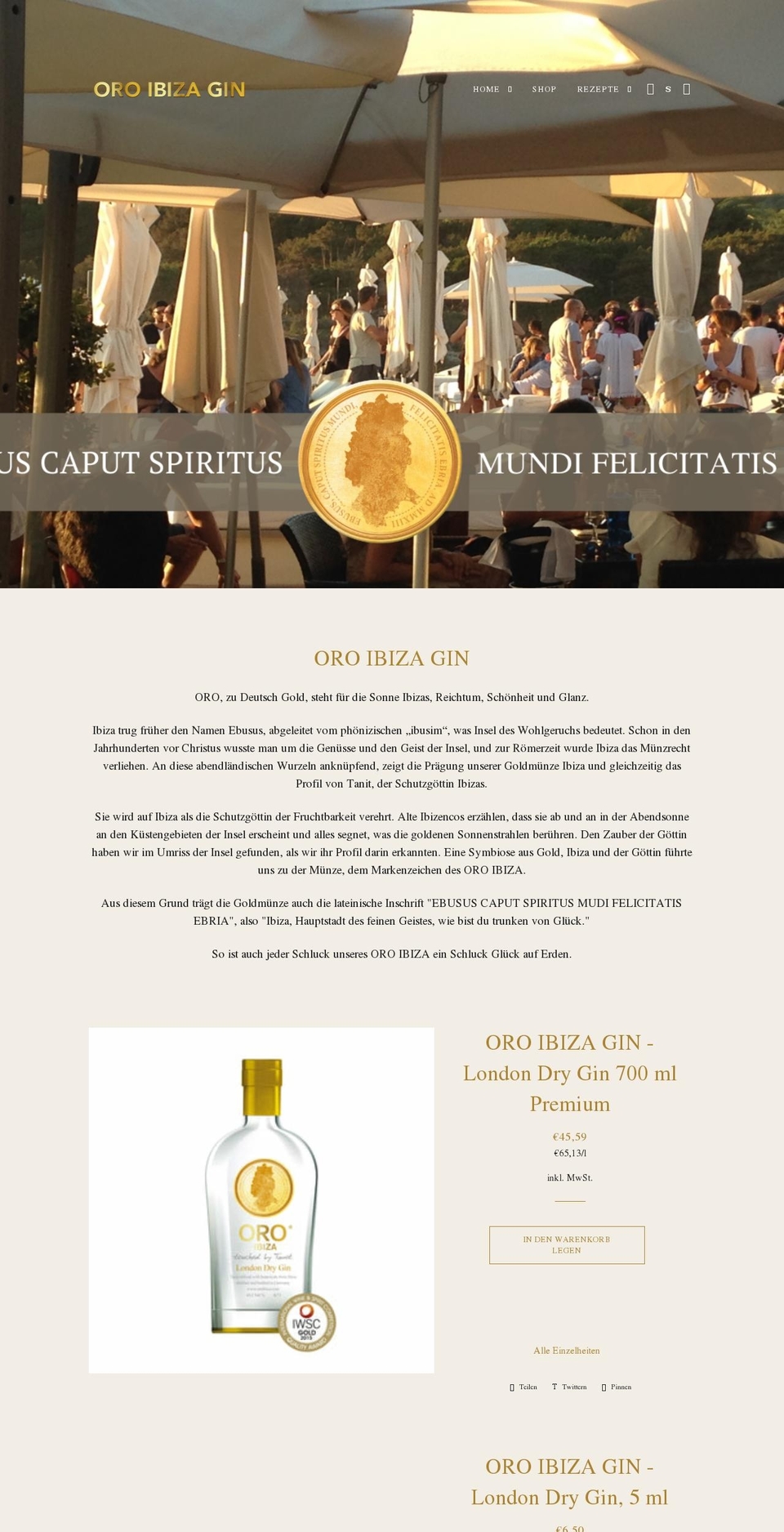 oroibiza.com shopify website screenshot