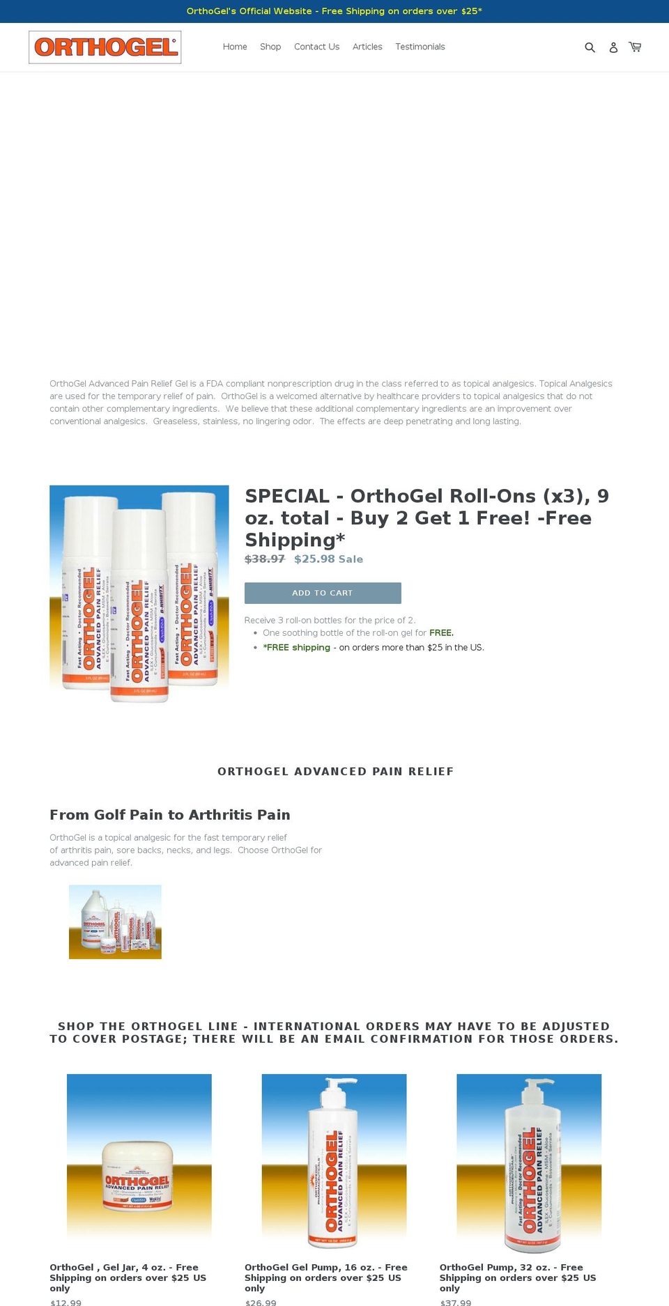 orthogel.com shopify website screenshot