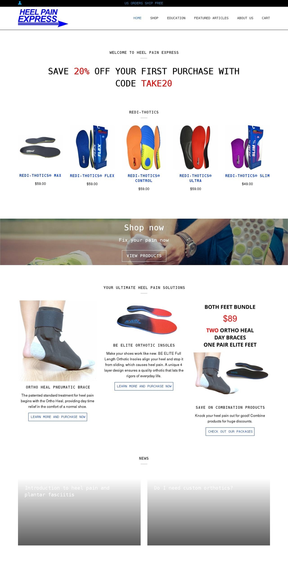 orthotics-express.com shopify website screenshot