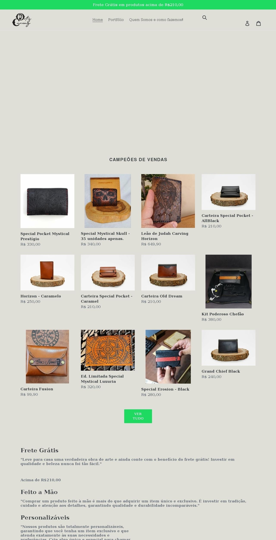 ortizcarving.com shopify website screenshot