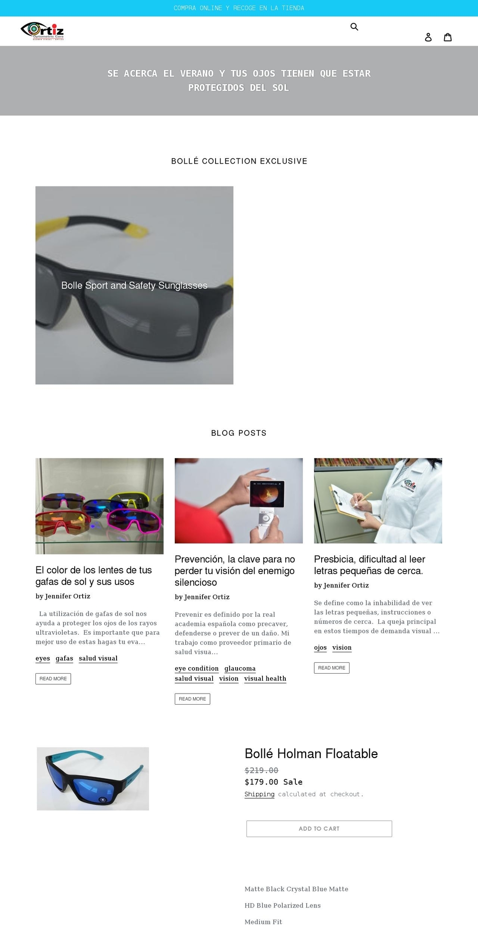 ortizoptometriccare.com shopify website screenshot