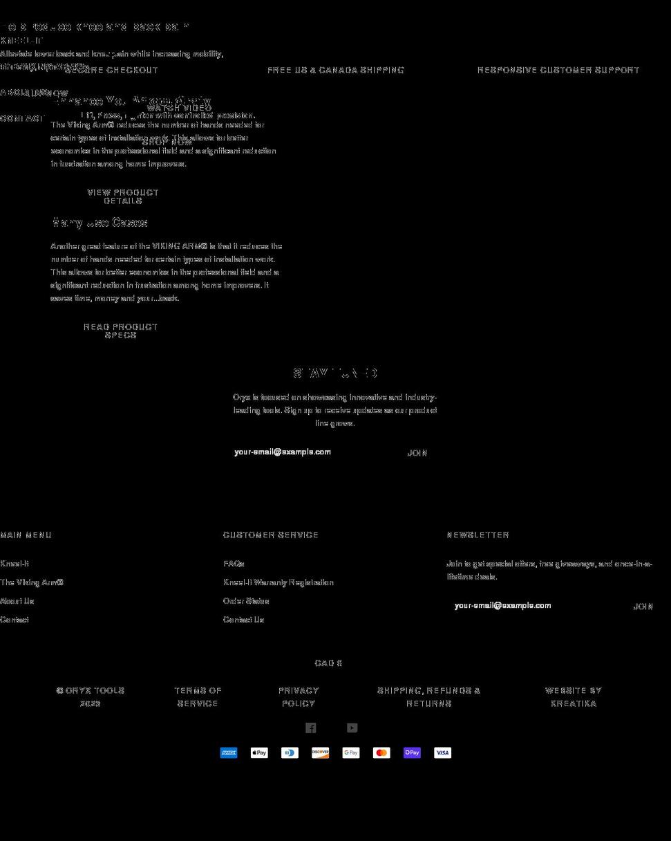 oryxtools.com shopify website screenshot