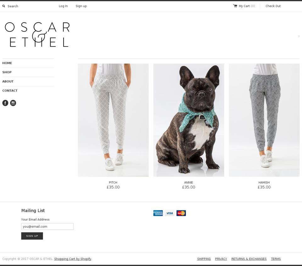 oscarandethel.com shopify website screenshot