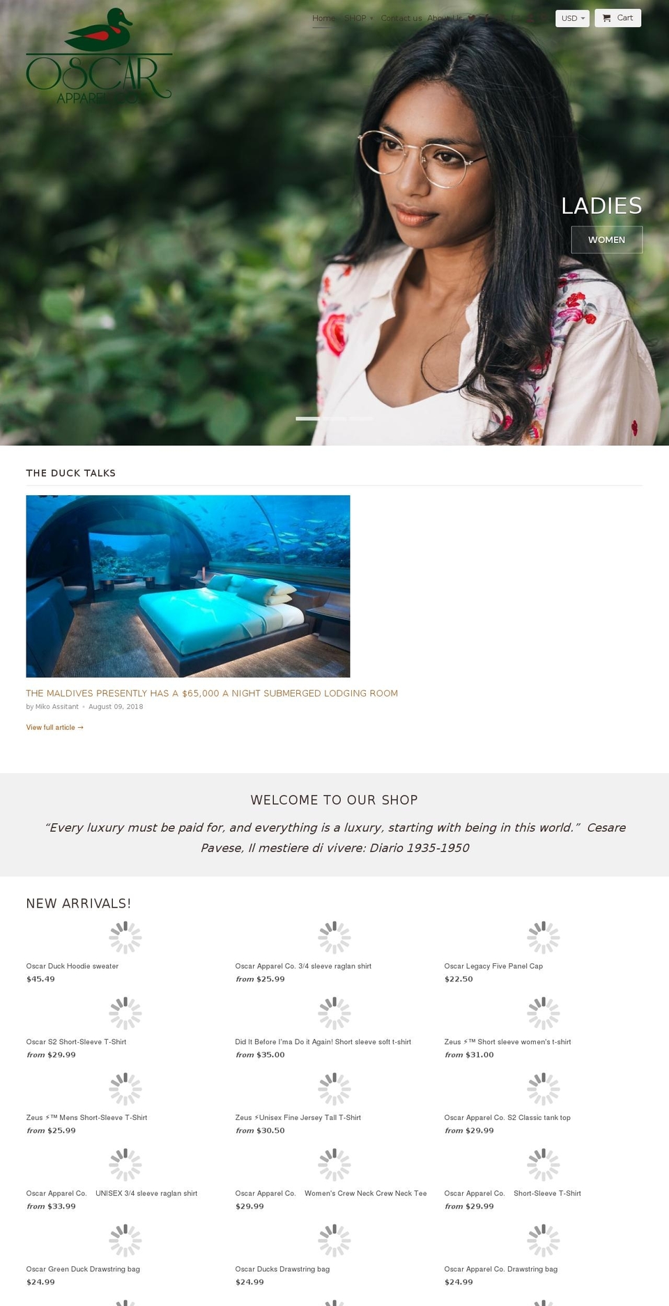 oscarapparelco.com — Shopify storefront screenshot