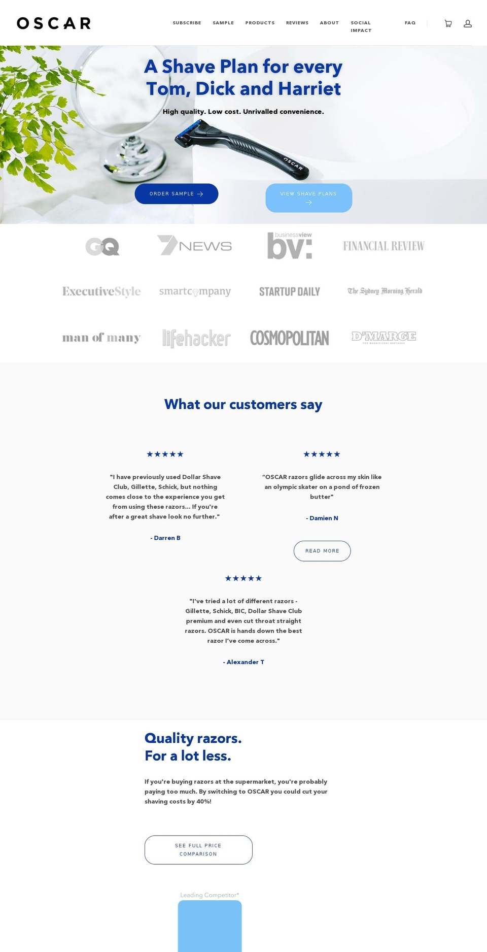 oscarrazorclub.com shopify website screenshot