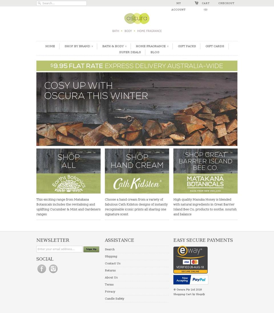 oscura.com.au shopify website screenshot