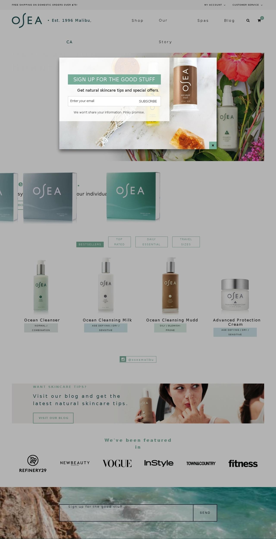 oseamalibu.com shopify website screenshot