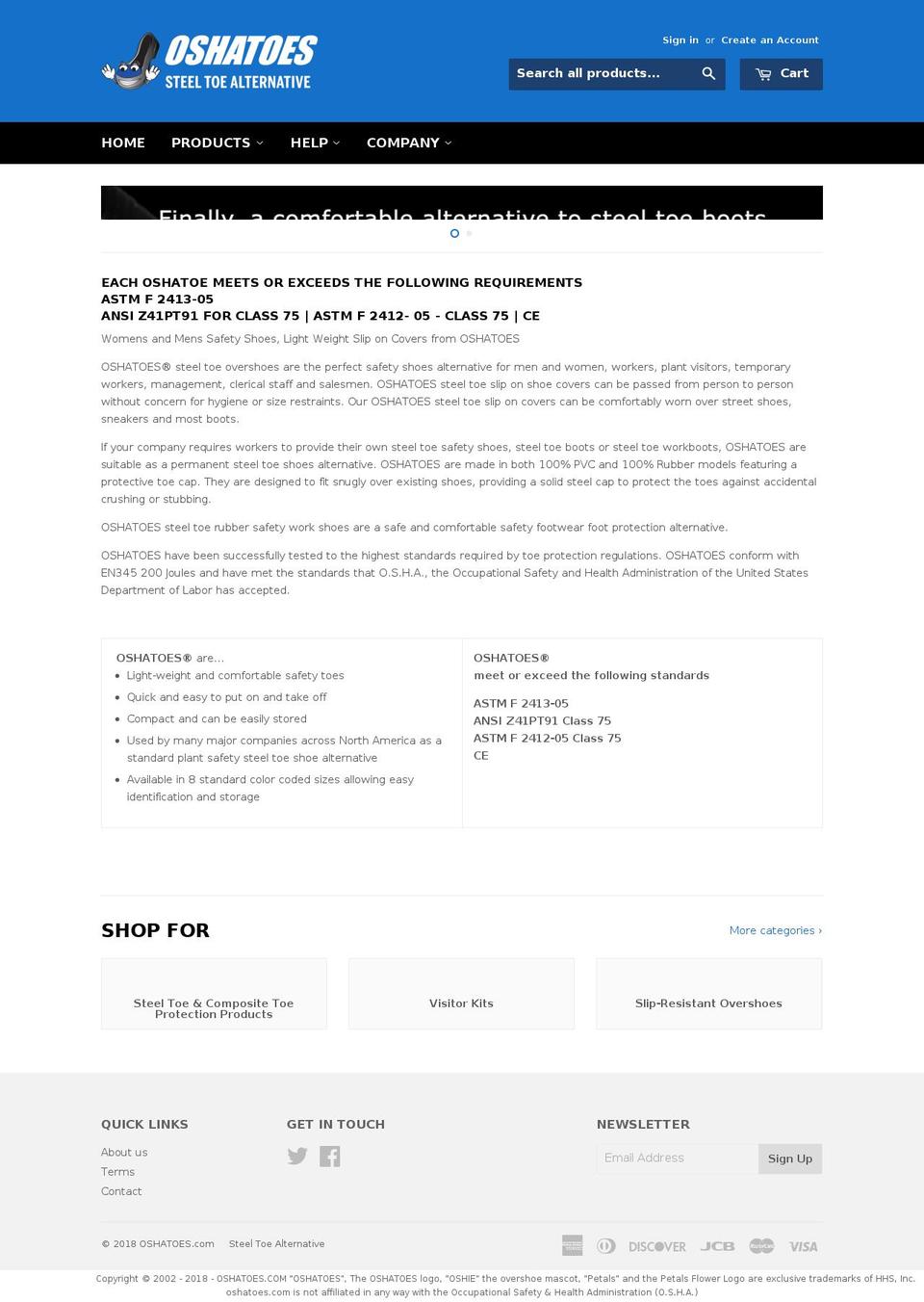 osha-toes.net shopify website screenshot